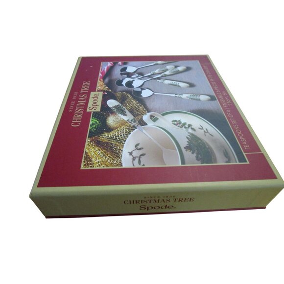 Spode Christmas Tree Teaspoons Ceramic Handle Six New In Box - Picture 7 of 12